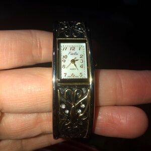 Fiorlini Quartz Goldtone Butterfly Rhinestone Cuff Bracelet Womens Watch